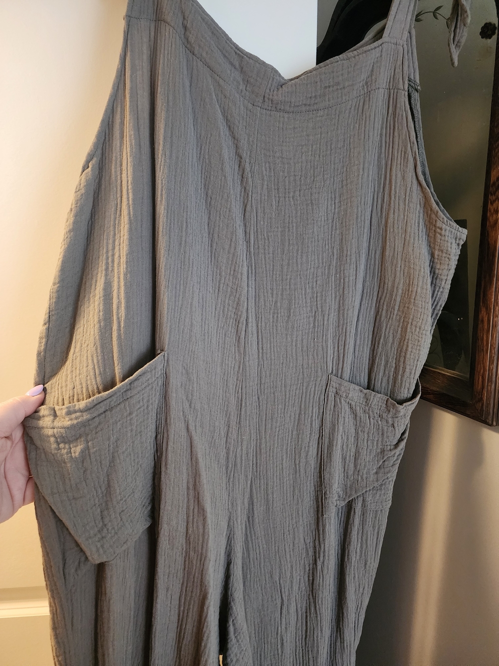 Relaxed Beige Cotton-Blend Jumpsuit for Women - Picture 3 of 4